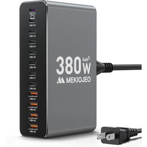 12 Ports Aluminum Alloy 380W Charging Station Fast USB C Charger Block 65W Laptop GaN Charger for MacBook Pro/Air/iPad Pro/iPhone (Gray)