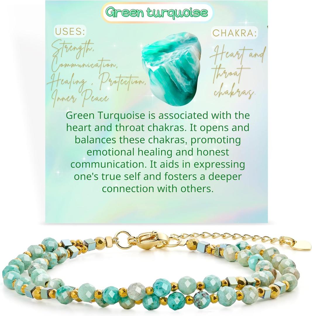 Farfume Beaded Bracelets for Women, Chakra Crystal 4mm Beads Gemstone Natural Stone Bead Spiritual Womens Jewelry Valentine's Day Gifts (Green Turquoise-Communication)