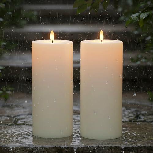 4"x10" Large Outdoor Flameless Candles, Waterproof Battery Operated LED Pillar Candles with Remote & Timer for Patio Porch Lanterns, Set of 2, White