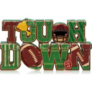 Bucherry Football Table Decoration 2026 Touch Down Wooden Centerpieces Happy Football Sign for Table, Touch Down Game Time Toppers Decor Sports Themed Tailgate Party Decorations for Home Office Shelf