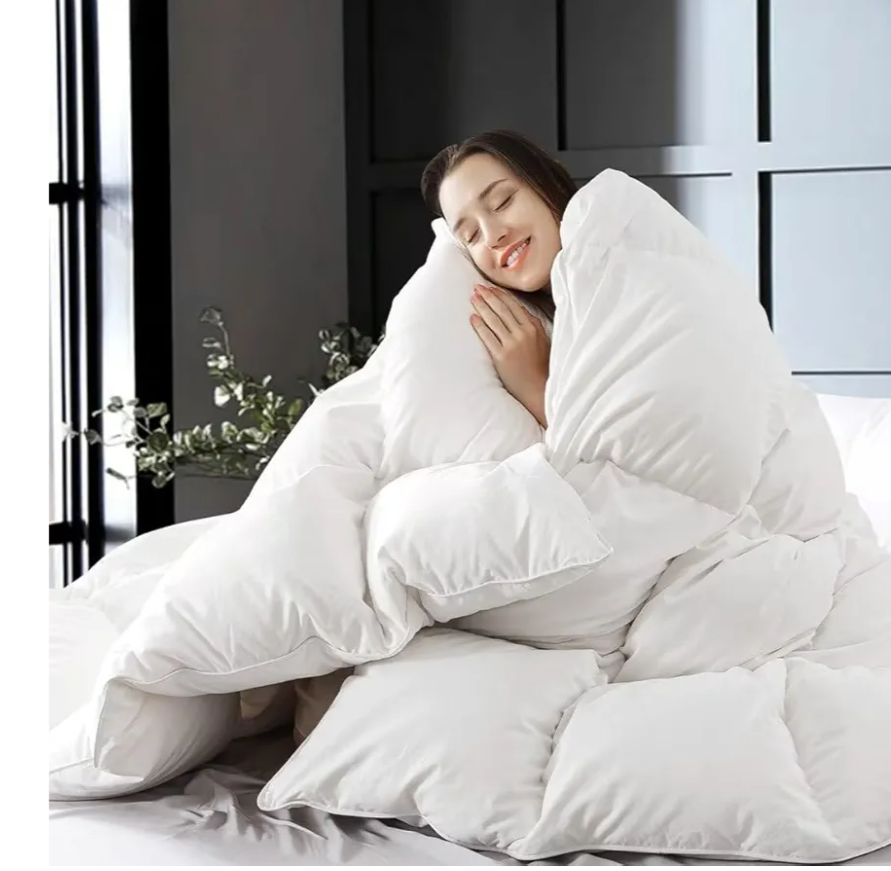 WhatsBedding White Queen Size Feather Down Fiber Comforter, Filled with Feather and Down Fiber, All Season Fluffy Ultra Soft 100% Cotton Duvet Insert, Luxury Hotel Bedding Style Comforter,90"x90"