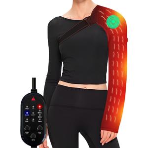 Shoulder Massage Heating Pad, Ultra Long Heated Wrist Wrap, Elbow Heating Pad with 3 Vibration and Heat Settings, Shoulder Heating Pads for Pain Rotator Cuff Frozen Shoulder with AC Adapter