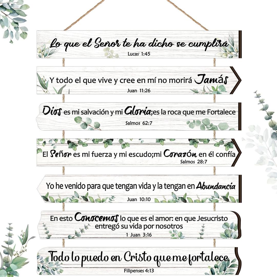 bible verses wall decor in Spanish Inspirational Christian Wall Art Wooden Christian Scripture Meditation Sign for Home Office Kitchen Bedroom(Greenery)