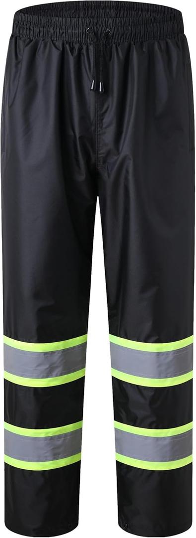 JKSafety Hi-Vis Rain Pants for Men Women Waterproof 3M Scotchlite Reflective Safety Rain Trousers Water-Resistance HV Gears for Farming Fishing Sports Works Inner Mesh Lining (114-Black L)
