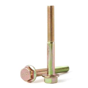 M10 x 90mm 6pcs Flanged Hex Head Bolts, M10 x 1.5 Bolts, Flange Hexagon Head Screws, 8.8 Grade Alloy Steel, Yellow Zinc Plated, Metric Half Thread