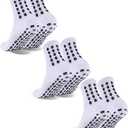 3 Pairs Kids Grip Soccer Socks Cushioned Non Slip Football Athletic Sports Socks for Boys Girls. Size Large