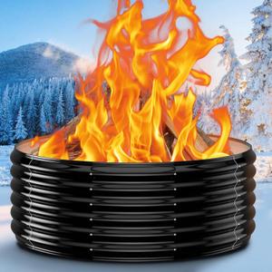 39 Inch Heavy Duty Fire Pit Ring for Outside, 17" Deep Wood Burning Fire Pit Insert for Backyard Fires, High Heat Resistant Galvanized Steel Firepit for Patio, Camping, Outdoor Fireplace & Bonfires