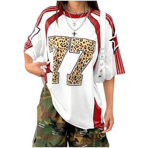 Floerns Women's Plus Size Cheetah Number Print Half Sleeve T Shirt Crew Neck Jersey Tee Tops, X-Large