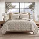 EverGrace 100% Cotton Floral Quilt Set, King Size, Sandstone Beige 108"×96"