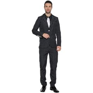 EraSpooky Men's 1920s Gangster Costume Wide Pin Stripe Suit Include Jacket Pants Shirt Front with Attached Necktie (Medium, Black)