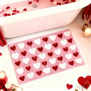 MEHOFOND Valentine's Day Bathroom Rug, Pink Red Love Heart Tufted Bath Mats, Soft Valentines Day Bath Mat for Bathroom Decor Non Slip Absorbent Rectangle Shower Rug Front Door Mat, 17x24 in, Pink