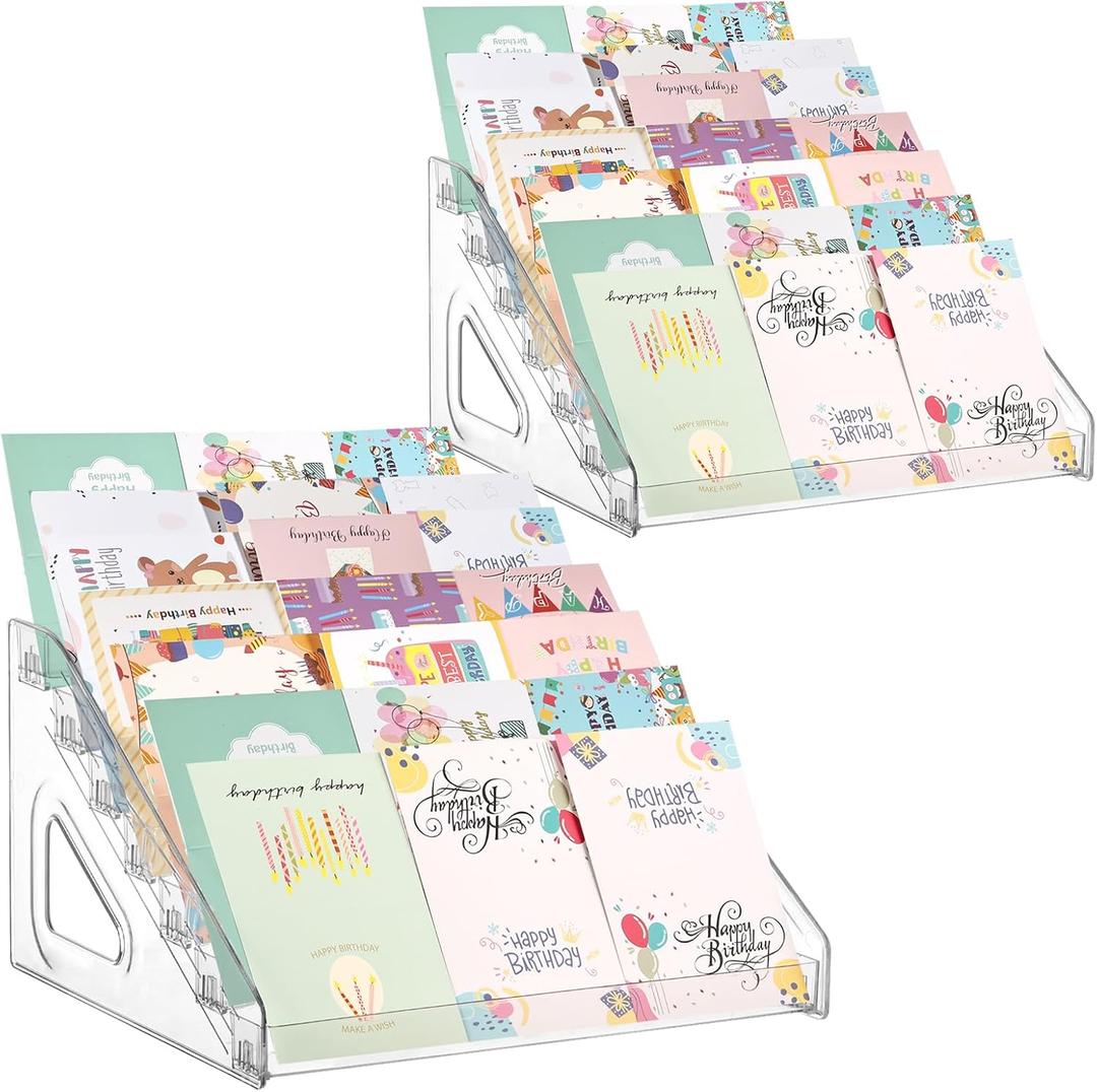 2 Pcs 7 Tier Acrylic Greeting Card Display Stand Portable Display Rack Storage Sticker Organizer Stamp Postcard Mail Greeting Card Holder Portable Display Rack Holder