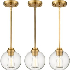3-Pack Pendant Lights Kitchen Island, Gold Hanging Lights Fixtures with Clear Glass Globe Shade, Brass Kitchen Island Lighting for Dining Room, AD-22280-1P3-GD