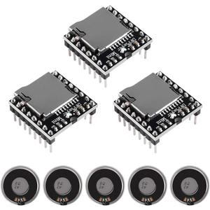 3PCS Mini MP3 Player Audio Module with 5PCS Metal Shell Round Internal Magnet Speaker 2W 8Ohm MP3 Voice Decode Board TF Card U Disk IO/Serial Port/AD Board DFPlayer Audio Music Module for Arduino