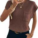 Womens Short Sleeve Sweaters Summer Cap Sleeve Tops Casual Crewneck Oversized Lightweight Knit Sweater Vest (Brown, XXL)