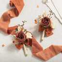 Ling's moment Boutonniere for Men, 2pcs Groom Groomsmen Guest Boutonniere, Artificial Flowers for Wedding/Prom/Homecoming, etc.Fall Orange Terracotta