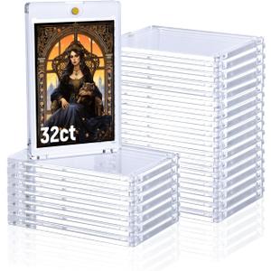 Lzerking 32ct 35pt Magnetic Card Holder - One Touch Card Storage for Trading Cards, Sports & Baseball Cards | Durable & Crystal Clear Protection