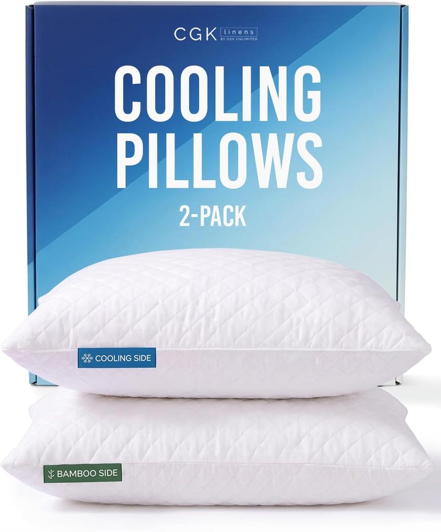 Cooling Pillow Queen Size Set of 2 - Breathable Cooling Bed Pillows for Hot Sleepers - Adjustable Shredded Memory Foam - Soft or Firm, Supportive for Side, Back and Stomach Sleepers - Washable Cover
