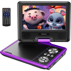 YOTON 9.5" Portable DVD Player for Kids and Car, 7.5" Swivel HD Screen with 6 Hours Built-in Battery, Car DVD Player with Dual Speakers, Remote Control, Support Sync TV, Region Free USB/SD/AV - Purple