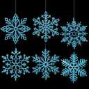Sratte 24 Pcs 16 Inch Large Snowflake Ornaments,Giant Glitter Decorative Hanging Snowflakes,6 Designs Christmas Decorative Hanging Ornaments,Winter Window Decor with Nylon Thread (Blue)