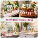 4 x Easter Bunny Decorations Decor - Ceramic Happy Easter Basket Stuffers Essentials Decoration, Rabbit Peeps Desk Sign Centerpieces for Home Table Tiered Tray Spring Farmhouse Oh for Peeps Sake