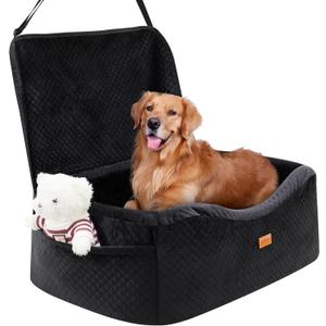 Dog Car Seat for Large Dogs up to 60 lbs or 2 Small Dogs with 4" Memory Foam, Back Seat Medium Pet Booster Seat with Triple Safety Belts, Adjustable Leashes, Detachable/Washable (Dark Black, Large)