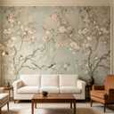 Pastel Chinoiserie Bird Floral Branch Wallpaper Peel and Stick