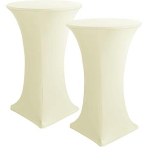 HolidayIdeas Cocktail Table Covers, 2 Pack - Fitted Stretch Spandex Square Corners Cocktail Tablecloths (Butter Cream, Fit for 30"-32" Diameter x 43" Height Tables)
