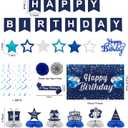 Trgowaul Happy Birthday Decorations - 22 PCS Blue Set, Navy Blue Banner, Honeycomb Balls & Hanging Swirls for Boys & Girls