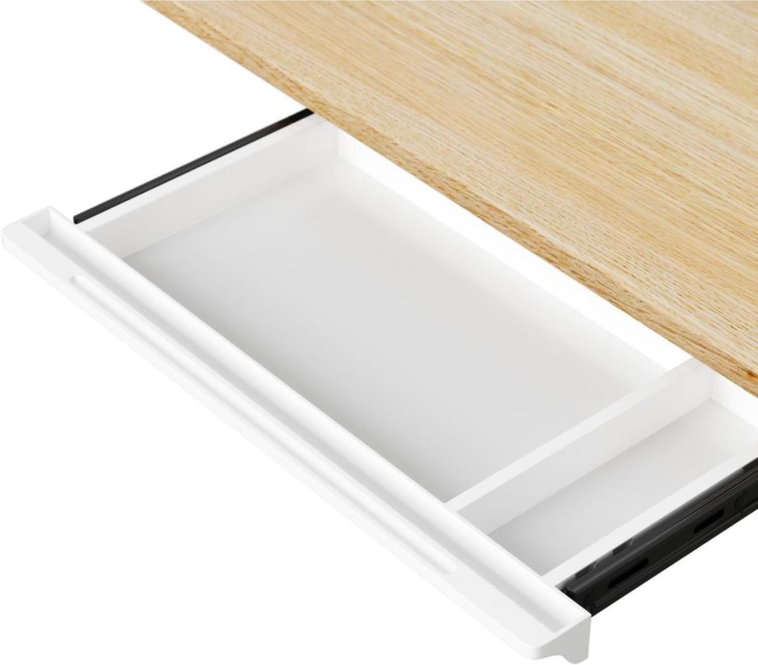 Under Desk Mounted Sliding Drawer to pull out, Attachable Desk Pencil Drawer Ball-Bearing Slides (White)