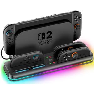 Switch 2 Controller Charger Station for Nintendo Switch 2 Joycon (2025), Controller Charging Dock for Joycon 2 with RGB, Joy-Con 2 Charging Dock Kit with Charge Cable for Game Boy Games , Black 