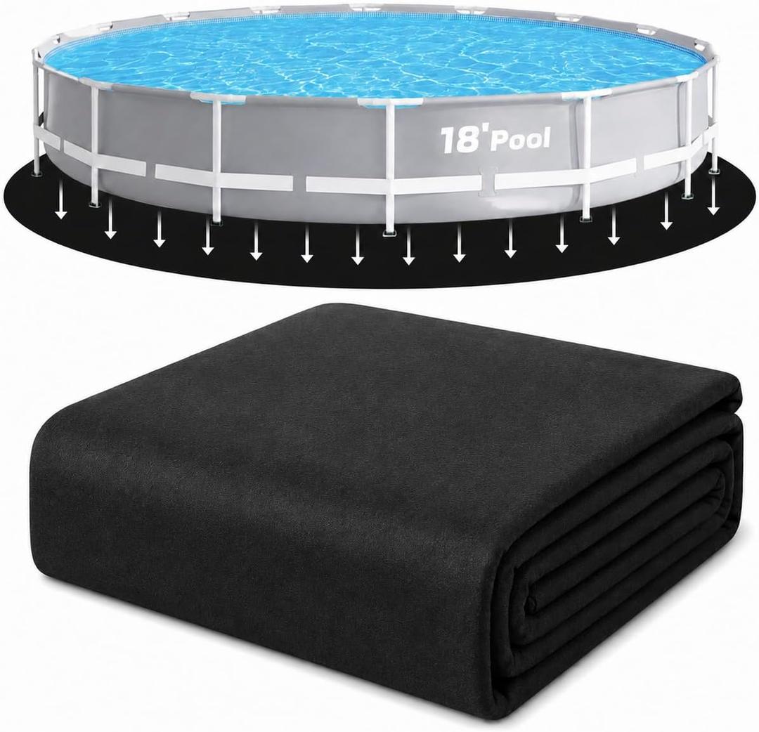 18-Foot Round Pool Pads for Above Ground Pool, Durable Geotextile Fabric Under Pool Liner Pad, Puncture Resistant Pool Ground Pad, Extend Liner Life, Black