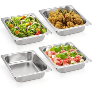 TOPZEA 4 Pack Hotel Pans Half Size, 2.5" Deep 1/2 Size Stainless Steel Steam Table Pan Buffet Catering Food Pan, Warmer Breading Tray Batter Pans for Hotel, Party Catering Supplies