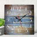 ArtSocket Wooden Wall Clock Silent Non-Ticking, Brown Blue Wood Grain Crack Retro Contemporary Wooden Square Rustic Wall Clocks Decor for Home Kitchen Living Room Office, Battery Operated(12 Inch) (Modern Vintage Style19)