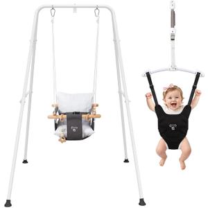 2 in 1 Baby Jumper & Swing, Foldable Stand, Toddler Swing Set for Indoor & Outdoor