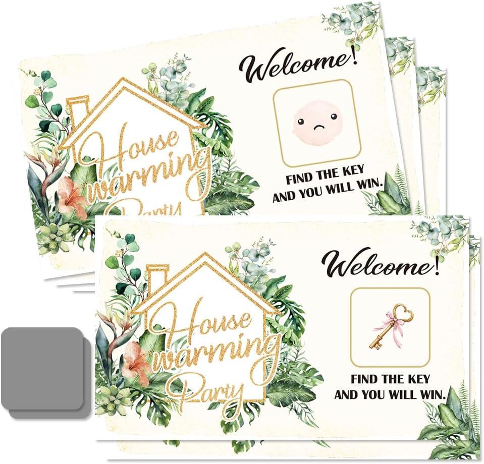 50 Pcs Housewarming Scratch Off Cards, Watercolors Plants Scratch Cards for Rustic New Home New House Party Supplies, Housewarming Party Lottery Group Activity (White)