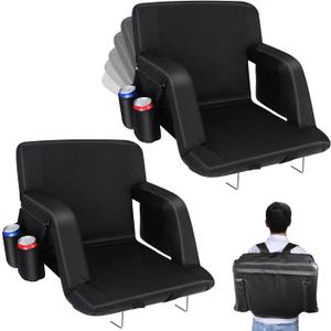 Stadium Seats with Back Support, 2 Pack Bleacher Chairs with Back and Cushion, Wide Bleacher Seat 6 Reclining Back, Folding Stadium Chairs with Armrests Hook Cupholder for Outdoor Sport Beach Concert