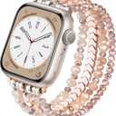 MOFREE Beaded Bracelet Apple Watch Band for Women 38mm 40mm 41mm 42mm, Elastic Stretch Women Strap Bands Compatible with iWatch Series 11/10/9/8/7/SE/6/5/4/3/2/1, Rose Gold for 5.3''-6.2'' Wrists