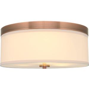 Kira Home Walker 15" Mid-Century Modern 3-Light Flush Mount Ceiling Light, Cream Fabric Shade + Round Glass Diffuser, Copper Bronze Finish