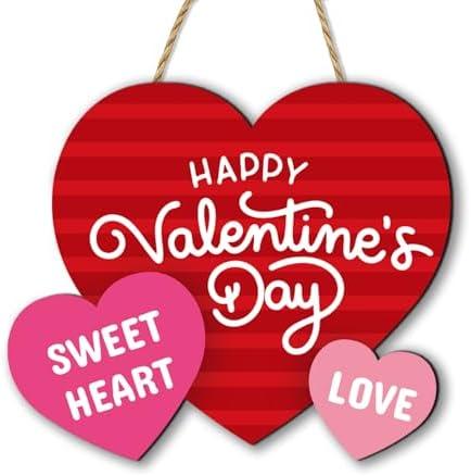 Valentine’s Day Decorations, Wooden Valentine’s Day Door Decor, Heart Shaped Door Hanging Sign, Happy Valentine’s Day Door Hanger Front Door Decorations for Home Porch, Wall, Outdoor