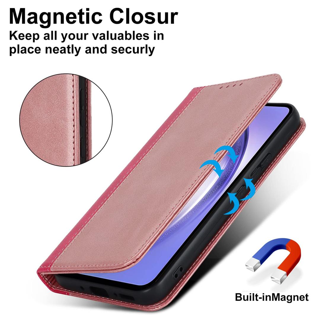 Ｈａｖａｙａ for Samsung Galaxy A54 5G Fashion Wallet Phone Case, Two-Tone Magnetic Cover with Kickstand - Rose Gold & Rose Red