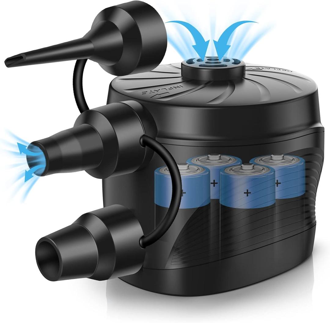 Electric Air Pump for Mattress, Battery Powered Portable Airbed Camping inflatables Paddling Pool Beach Toys, Inflate Deflate air Pumps with 3 Nozzles Quick-Fill Pump/Blow up