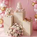 Zonon 3 Pcs Beige Square Pedestal Stands for Party, Metal Display Stands Pillars for Wedding Bridal Ceremony Baby Shower Birthday Party Decorations, 29.5*13.4''(L), 23.6*11.8''(M), 19.7*10.2''(S)