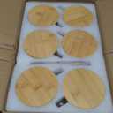 LANDNEOO 6 Pack 14oz Vintage Glass Coffee Mugs with Bamboo Lids and Spoons, Green Embossed Drinking Glasses for Iced Coffee, Tea, Latte