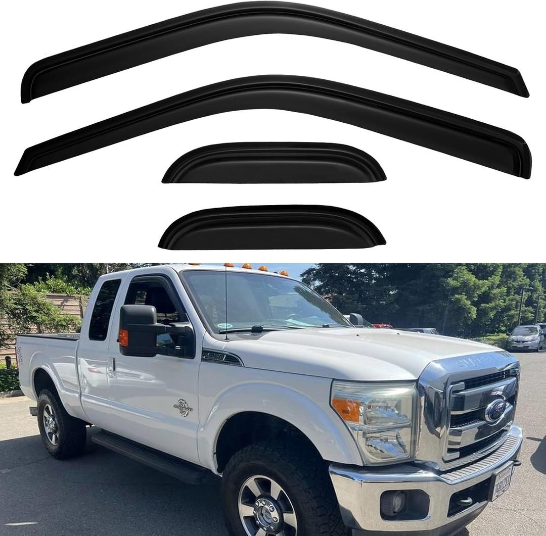 Window Visors Rain Guards for 1999-2016 Ford F250 F350 F450 Super Duty SuperCab, Out-Channel Window Vent Wind Deflectors Visors Shades for 99-16 F-250 F-350 F-450 Extended Cab (1999-2016 F250-F450 supercab)