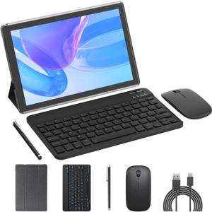 Android 14 Tablet 2 in 1 Tablets 10 Inch Tablet with Keyboard Mouse Case Protective Stylus 10.1" Tab 8GB+64GB Support 1TB Expansion 2MP+8MP Dual Camera 6000mAh Battery Bluetooth WIFI-6 Android Tableta (Black)