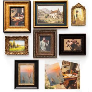 Vintage Picture Frames for Gallery Wall Frame Set, 7 Pcs Assorted Ornate Antique Photo Frames with High Definition Glass or acrylic, Resin Baroque Decor for Tabletop & Wall Display (Included Art Prints), 15.8 x 11.8 inches
