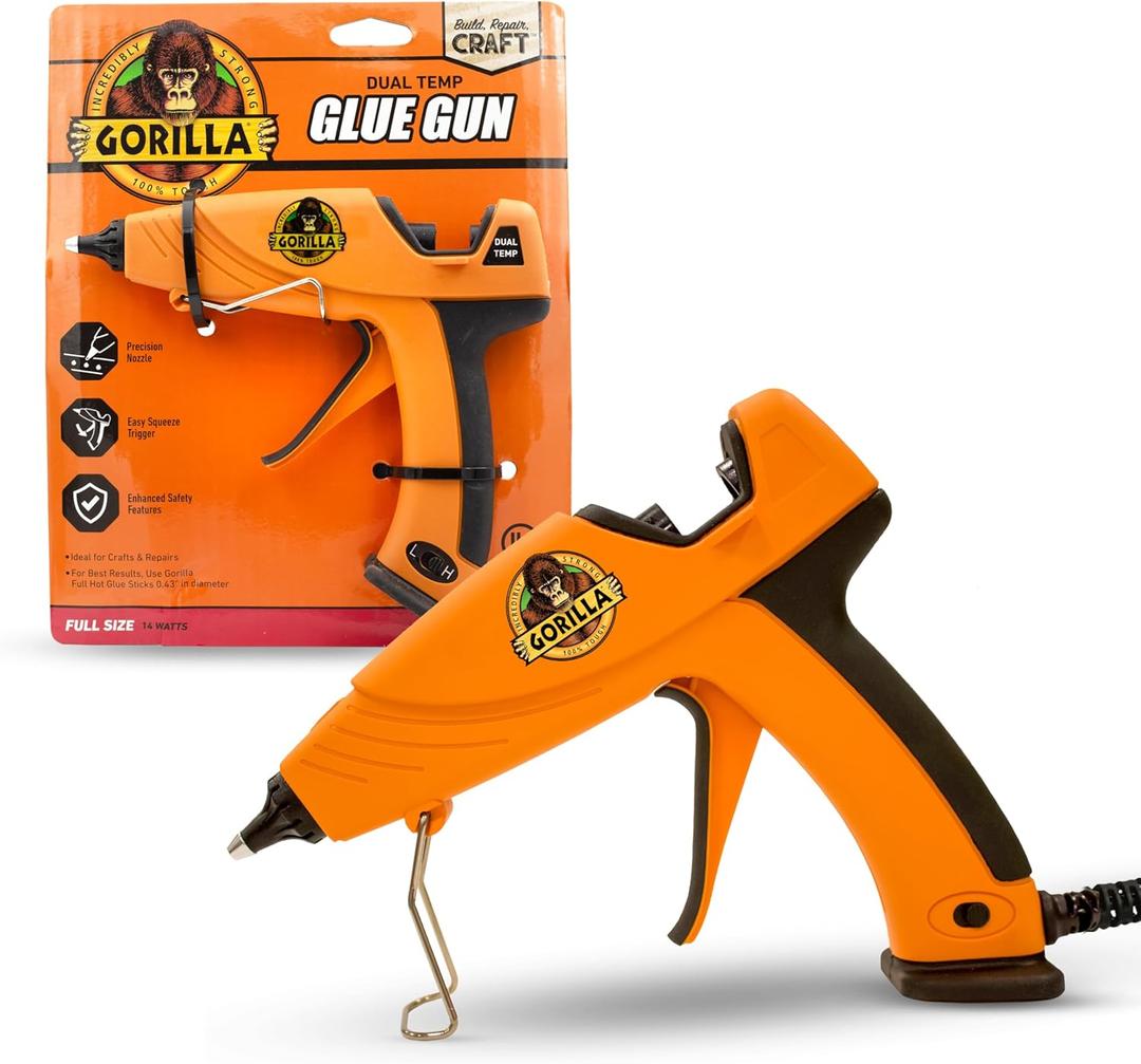 Gorilla Hot Glue Gun (Pack of 1) - Dual Temp Full Size Hot Glue Gun with Precision Nozzle, Easy Squeeze Trigger, and Enhanced Safety Features for DIY, Craft, Repairs, and More