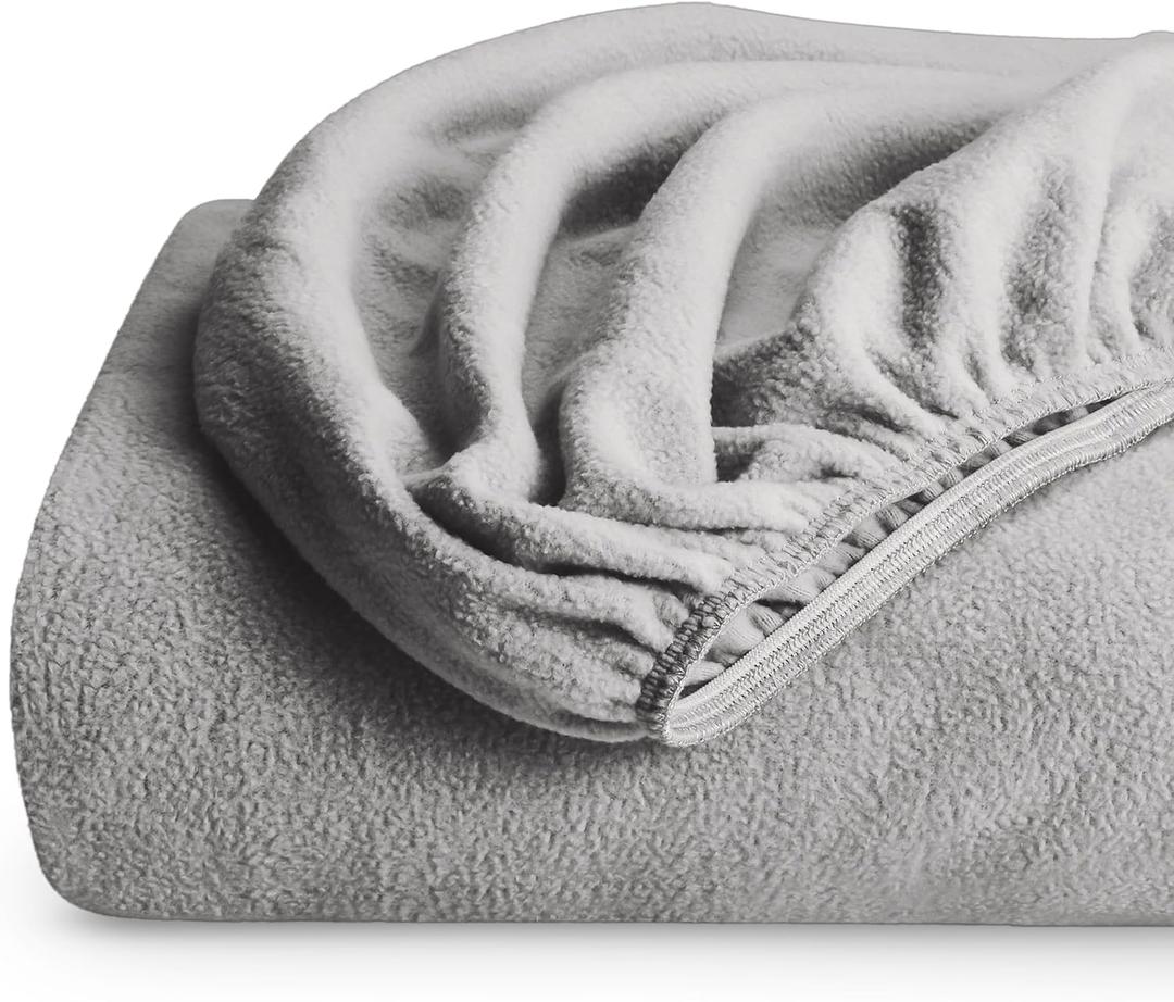 Bare Home Super Soft Fleece Fitted Sheet - Twin Size - Extra Plush Polar Fleece, No-Pilling - Deep Pocket - All Season Cozy Warmth (Twin, Light Grey)