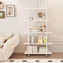 Bookshelf 5 Tiers White Wooden Storage Shelf,Modern Open Display Storage Bookcase Book Organizer,Metal Bookshelf Standing Storage Shelf Tall Shelving Units for Home Office Study